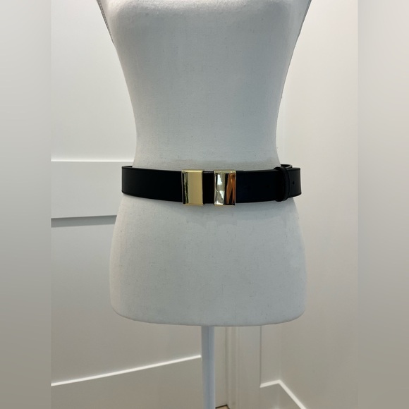 J Crew Double buckle belt in Italian leather Black Small shiny gold hardware - Picture 12 of 13